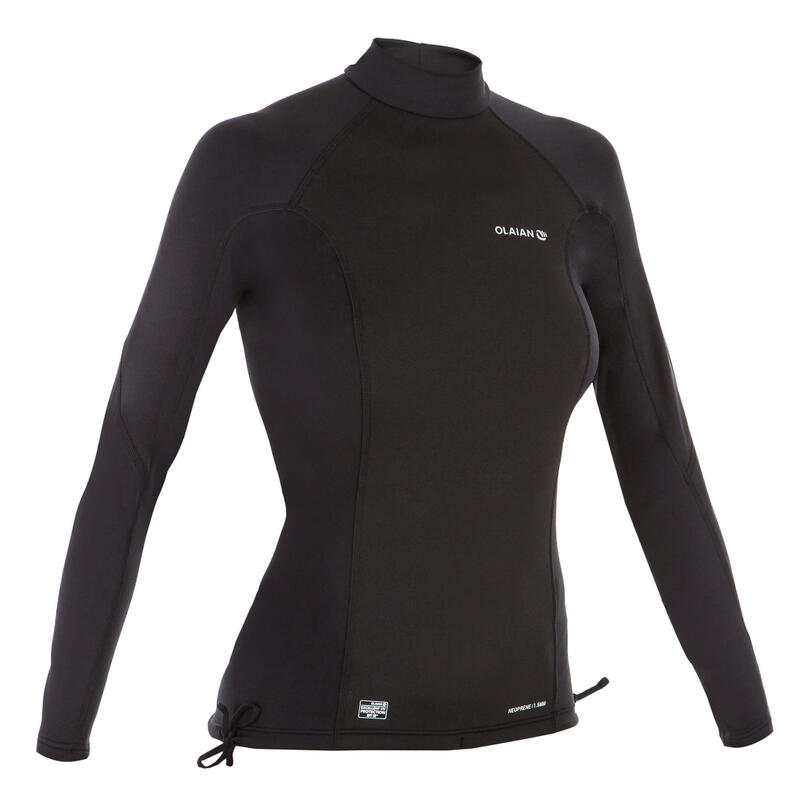 Uv-werende thermische rashguard met lange mouwen surfen dames neopreen zwart