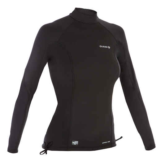 
      T-shirt anti-UV surf neoprene and fleece long sleeve women's black
  