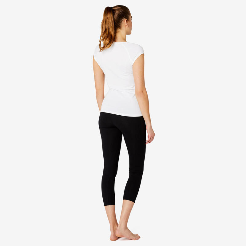 T-shirt donna fitness 500 slim misto cotone bianca