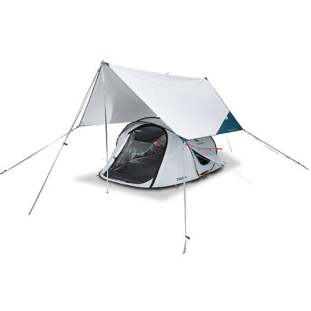 Outsunny Tente tarp de camping bâche 4 x 3 m protection solaire avec 2 mâts  et sac de transport multifonction kaki