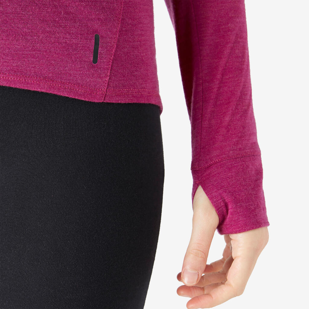 Women's Long-Sleeved Wool Pilates & Gentle Gym Sport T-Shirt - Plum