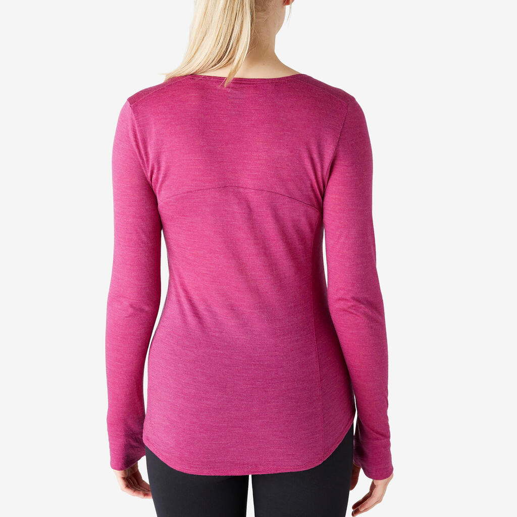 Women's Long-Sleeved Wool Pilates & Gentle Gym Sport T-Shirt - Plum