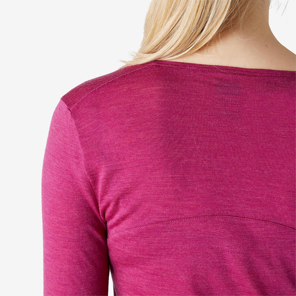 Women's Long-Sleeved Wool Pilates & Gentle Gym Sport T-Shirt - Plum