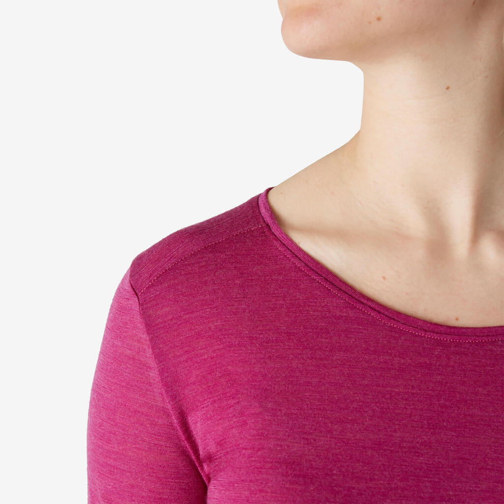 Women's Long-Sleeved Wool Pilates & Gentle Gym Sport T-Shirt - Plum