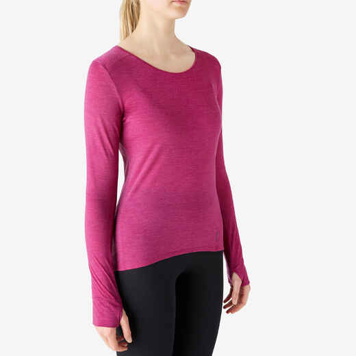
      Women's Long-Sleeved Wool Pilates & Gentle Gym Sport T-Shirt - Plum
  