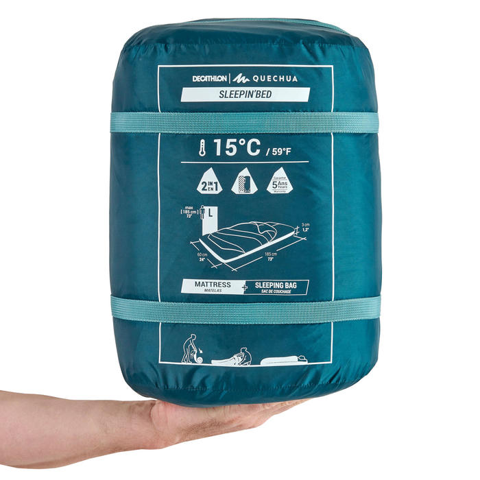 2 In 1 Sleeping Bag Sleepin Bed Mh500 15 C L Blue Quechua Decathlon