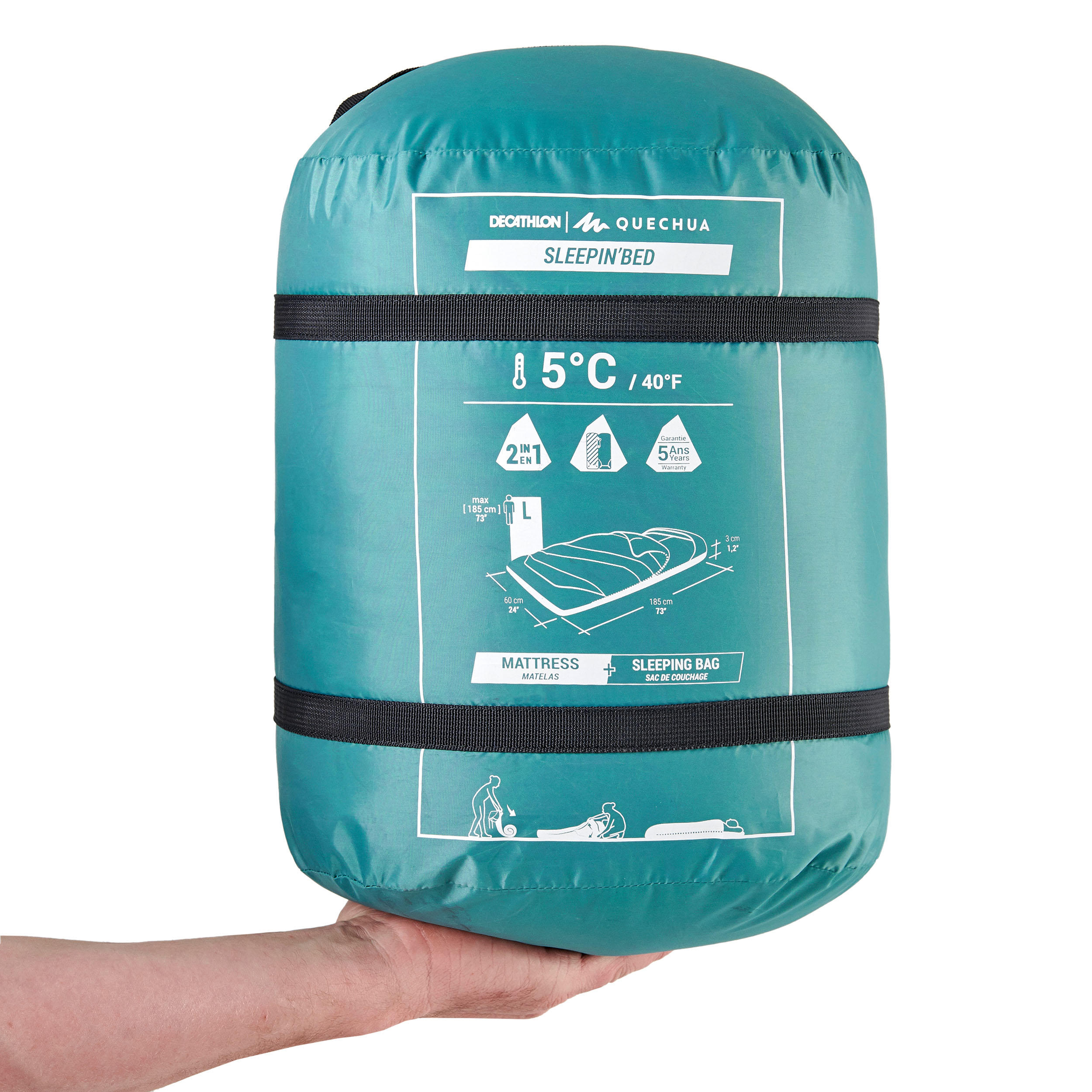 Tweedehands - 2-IN-1 SLAAPZAK VOOR KAMPEREN SLEEPIN BED MH500 5°C L 2/12