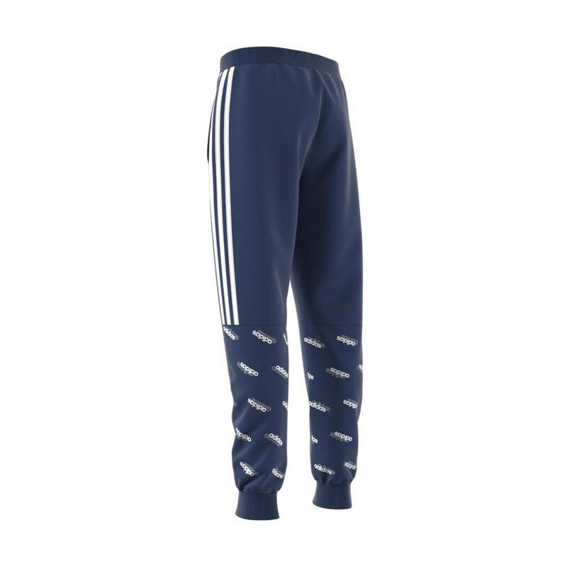 Pantalon bleu garçon 3 bandes à capuche imprimée, logo adidas sur la poitrine