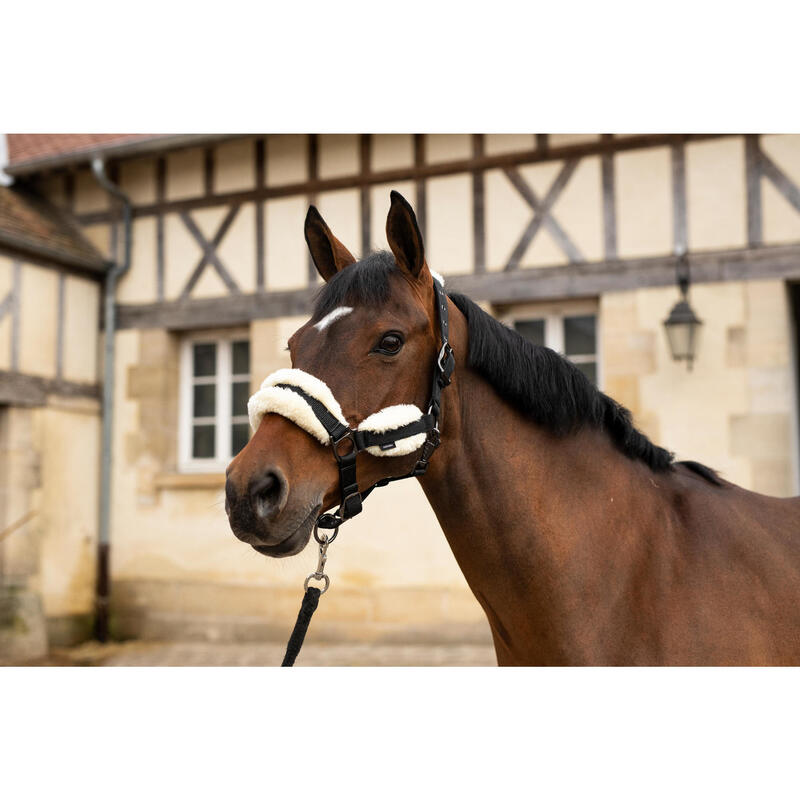 Licol équitation mouton synthétique Poney - noir et beige