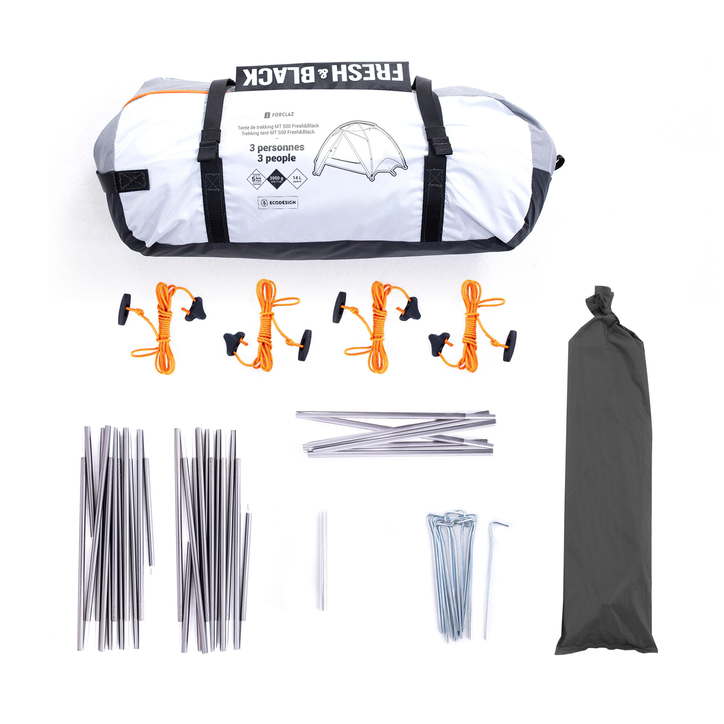Namiot trekkingowy kopułowy Forclaz MT500 Fresh&Black dla 3 osób 16/21
