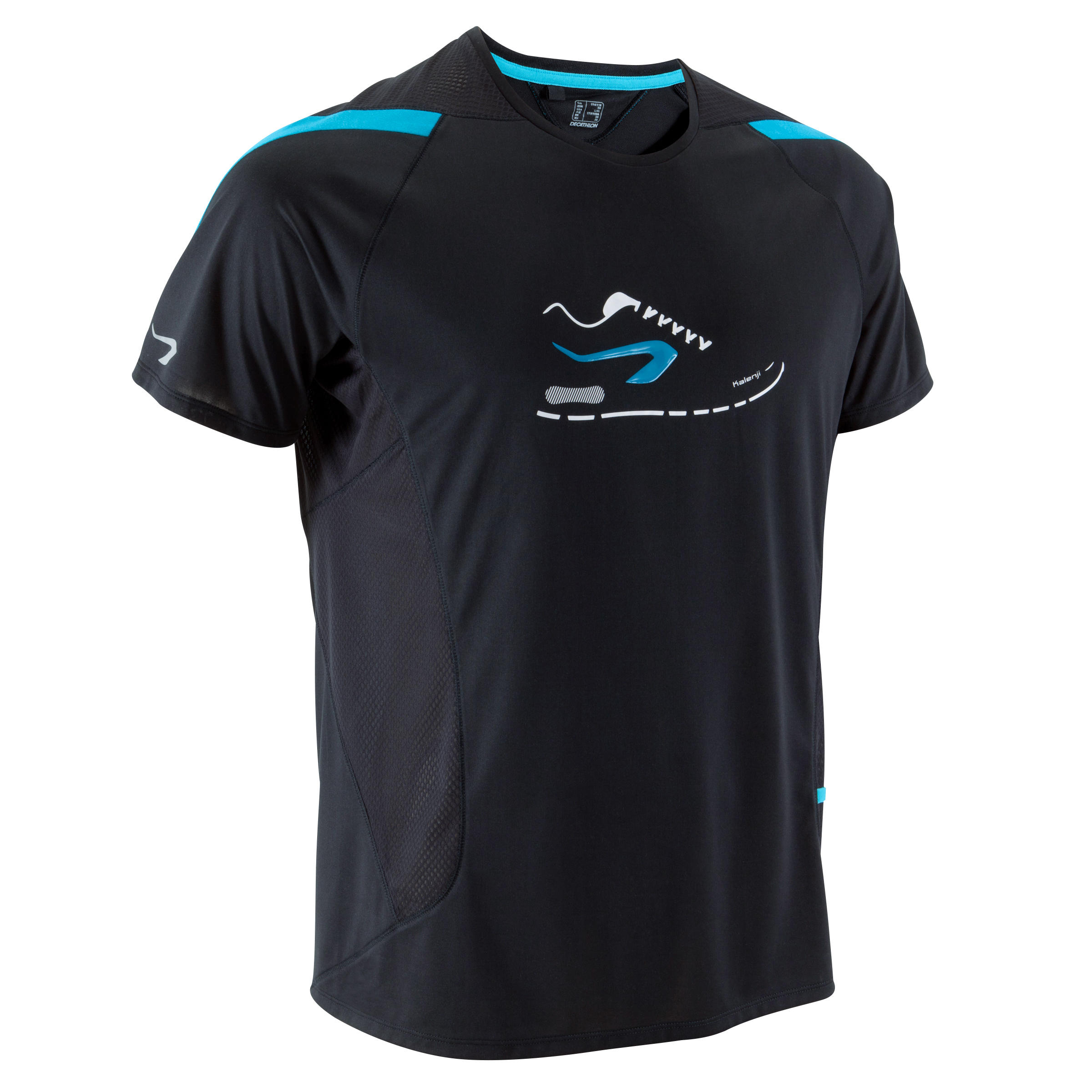 KALENJI Elio Print Men's Running T-shirt - black/blue shoes