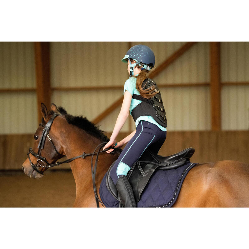Licht poloshirt voor paardrijden kinderen 500 korte mouwen mesh turquoise