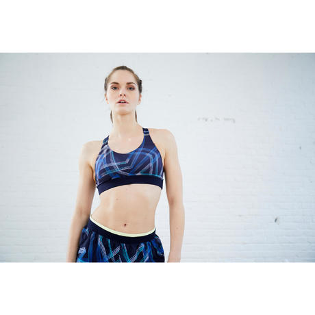 Women's Cardio Fitness Sports Bra 500 - Navy Blue Print