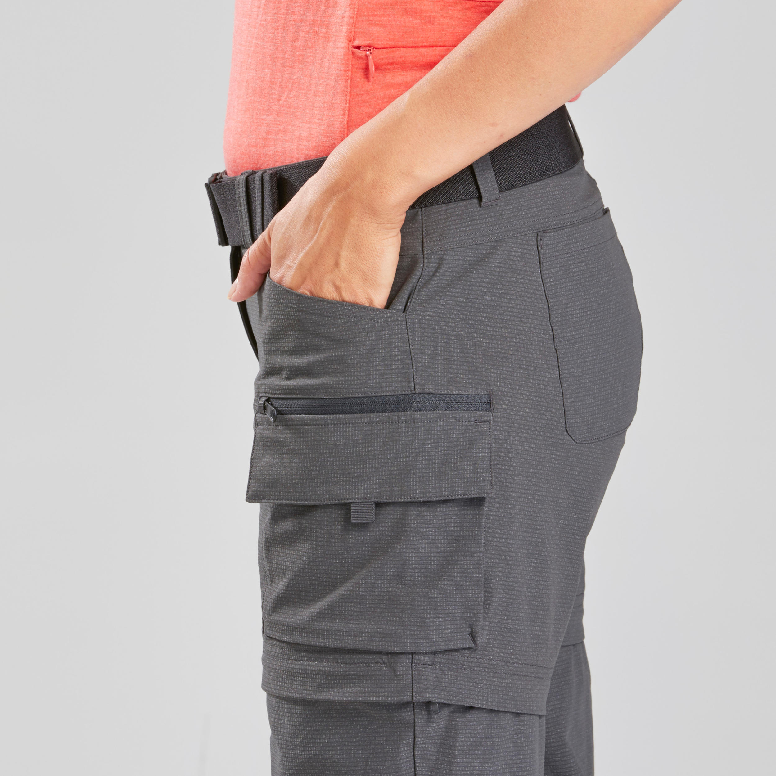 PANTALÓN TREKKING MUJER DESMONTABLE TRAVEL500 GRIS - Decathlon
