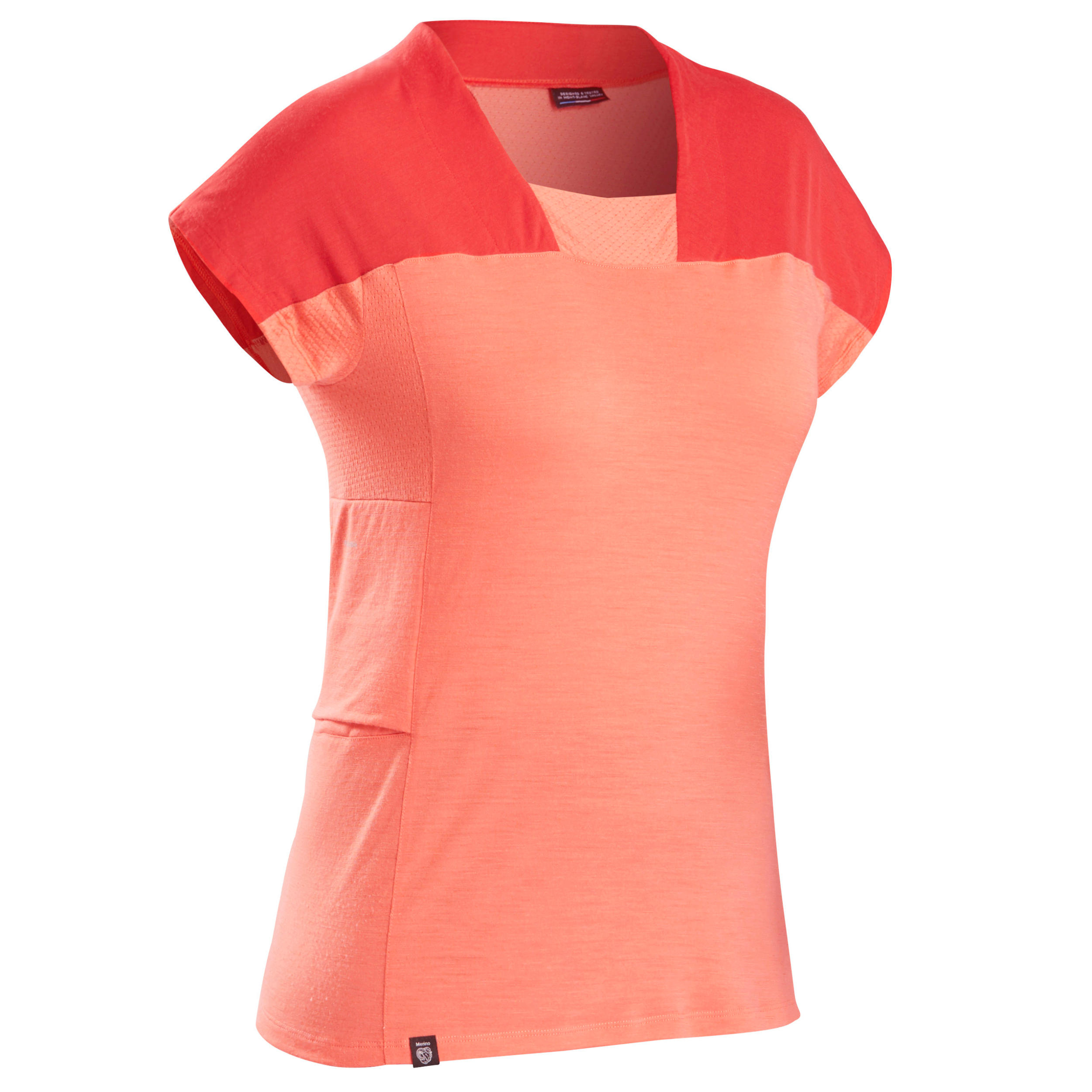 Mountain Trekking Merino T-Shirt - Women's TREK 500 - Coral 1/11