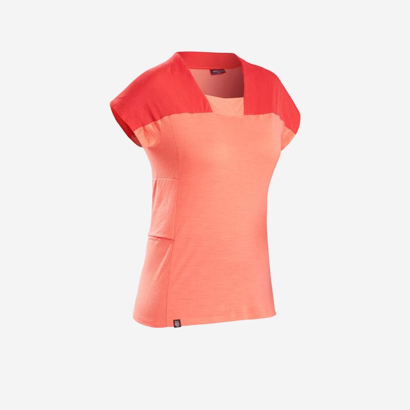 T-shirt mérinos de trek montagne - Trek 500 corail femme