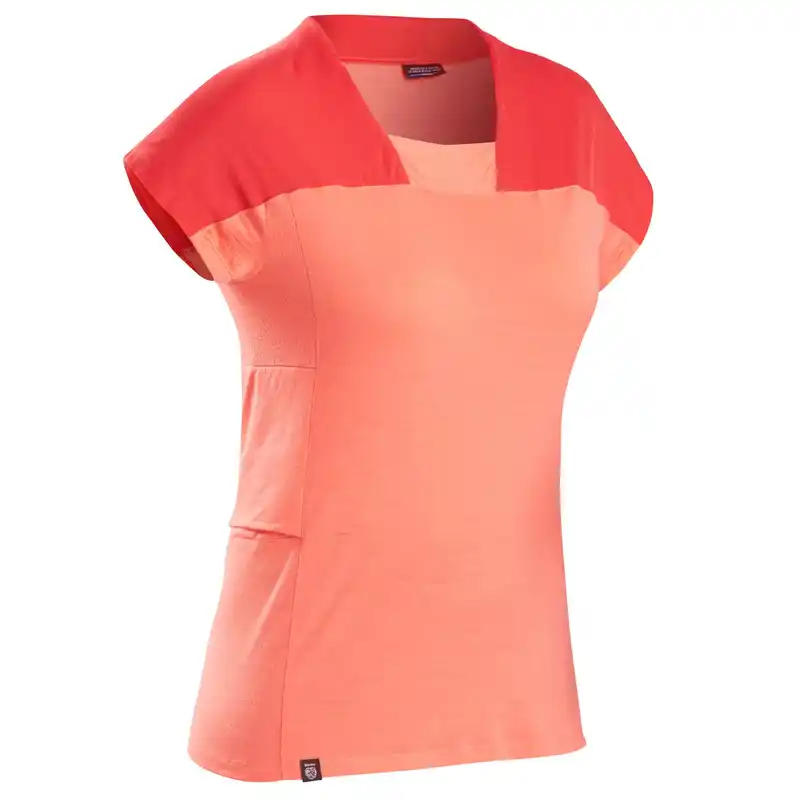 Mountain Trekking Merino T-Shirt - Women's TREK 500 - Coral