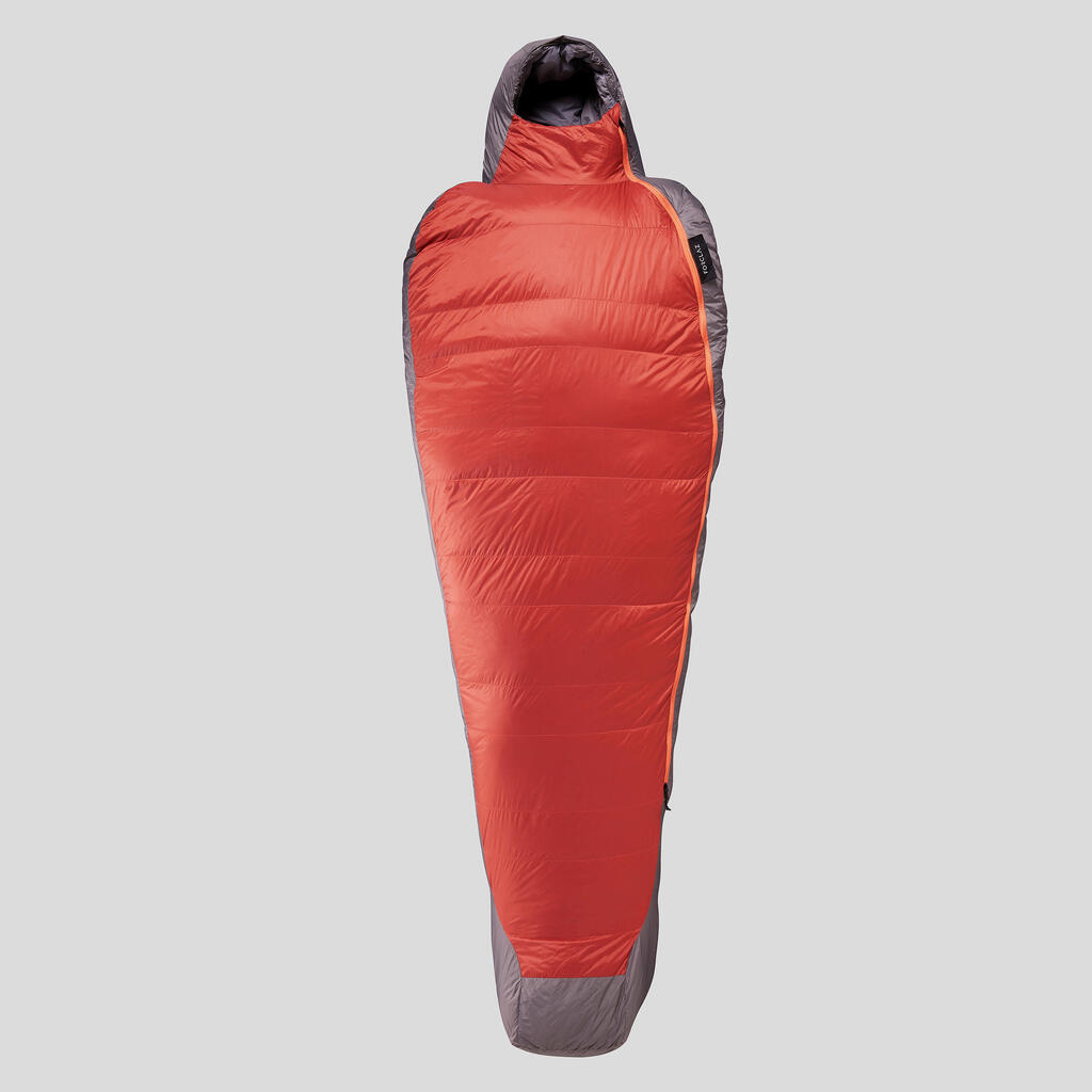 Trekinga guļammaiss “Trek 900”, 0 °C, spalvu-dūnu pildījums, sarkans/pelēks