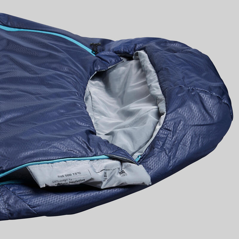 Mumienschlafsack koppelbar - Trek500 15°C Kunstfaser blau