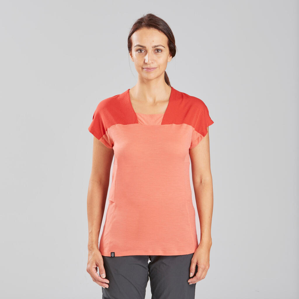 Mountain Trekking Merino T-Shirt - Women's TREK 500 - Coral