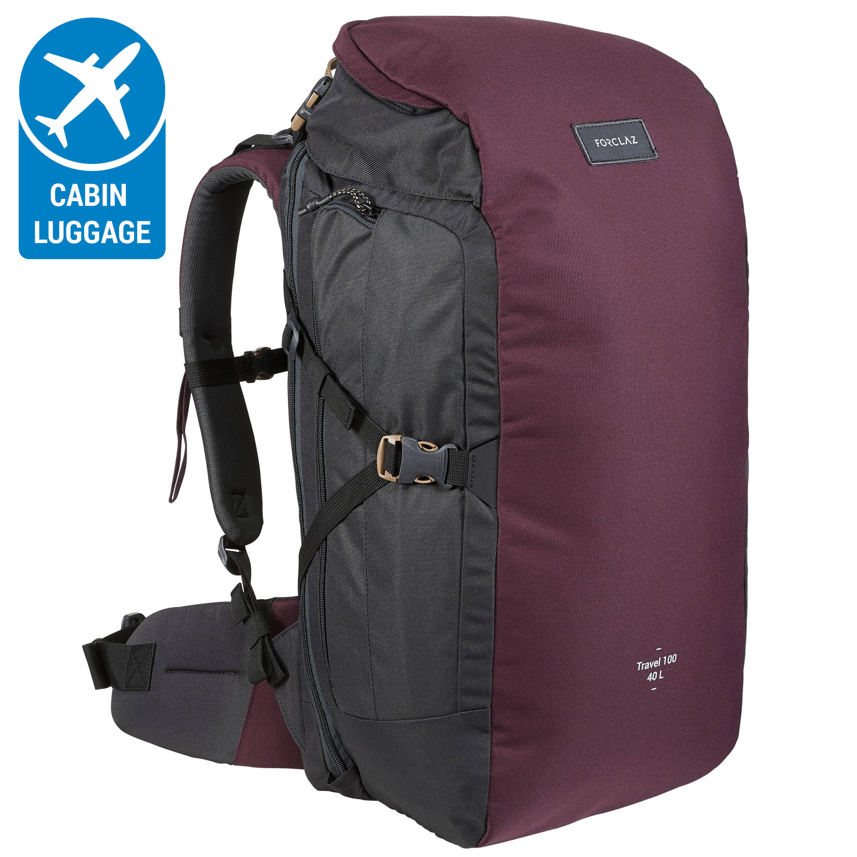Travel Backpack 40 Liters TRAVEL 100 - Bordeaux -  3