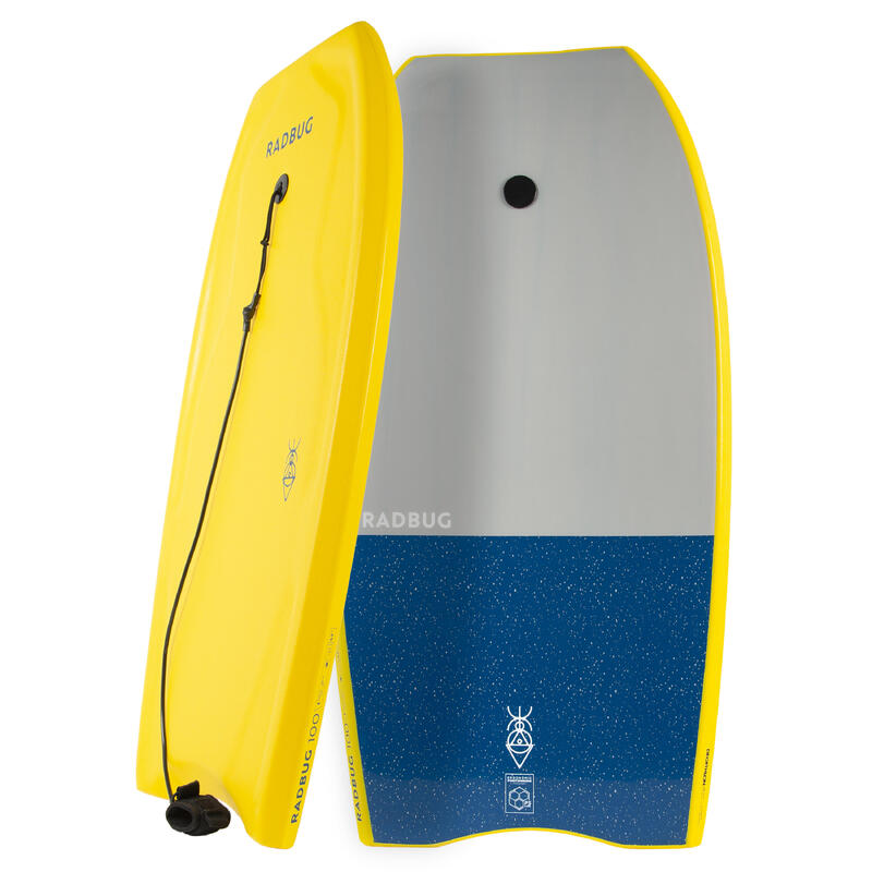 Bodyboard 100 jaune avec leash poignet