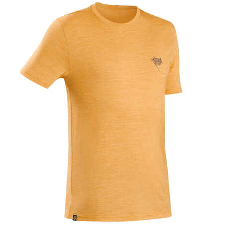 Men's travel trekking Merino wool t-shirt - TRAVEL 100 - yellow