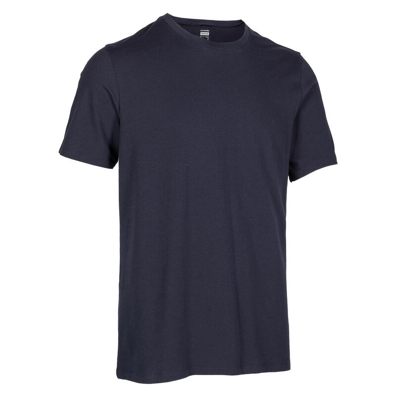 男款標準剪裁溫和健身與皮拉提斯T恤500 - 軍藍色