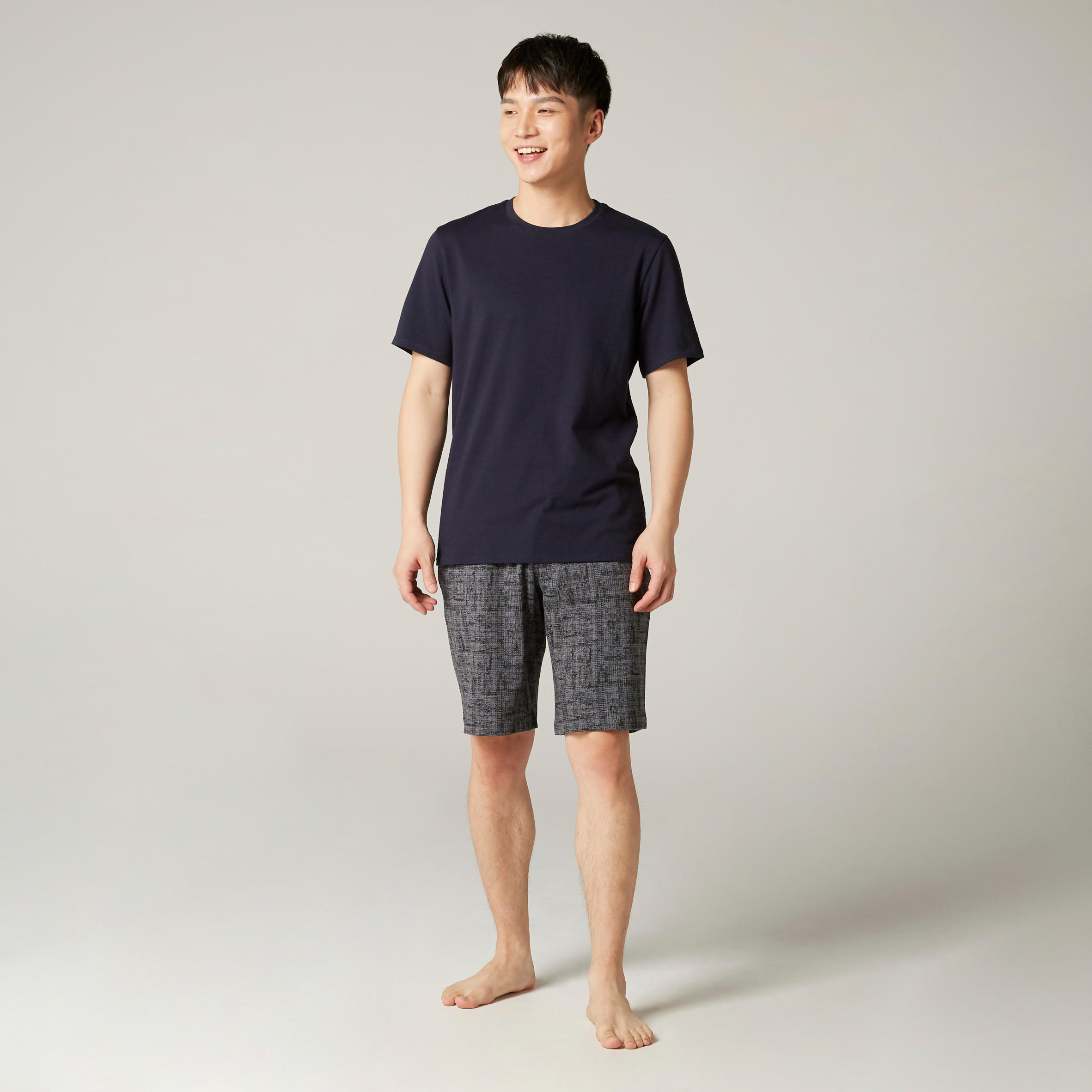 T-shirt de Ginástica e Pilates Decote Redondo em Algodão Homem 500 Azul/Preto 12/16