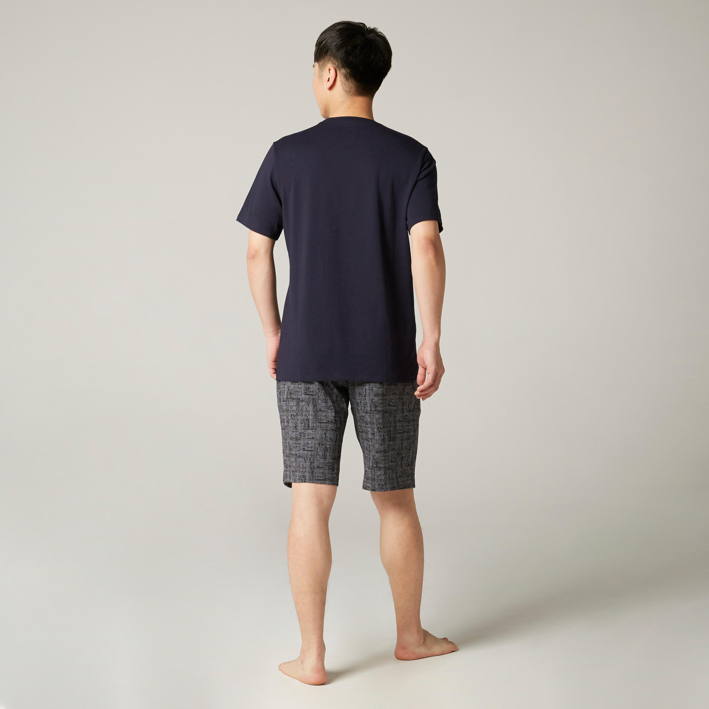 T-shirt de Ginástica e Pilates Decote Redondo em Algodão Homem 500 Azul/Preto 11/16
