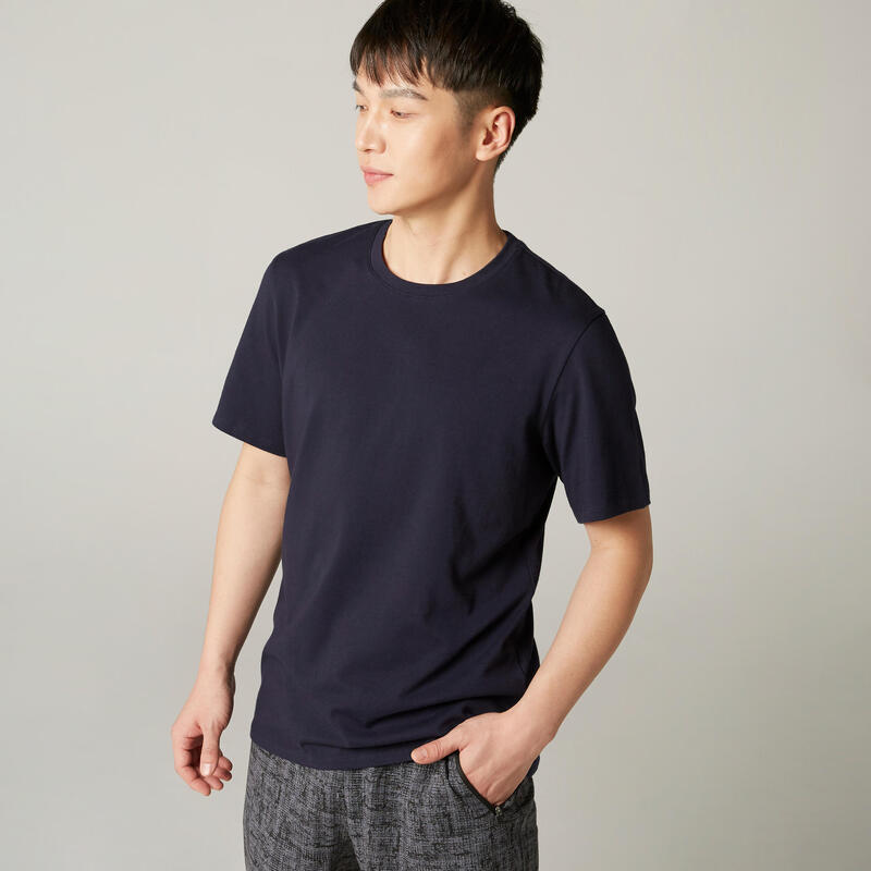 Pánské fitness tričko s krátkým rukávem 500 bavlněné modro-černé