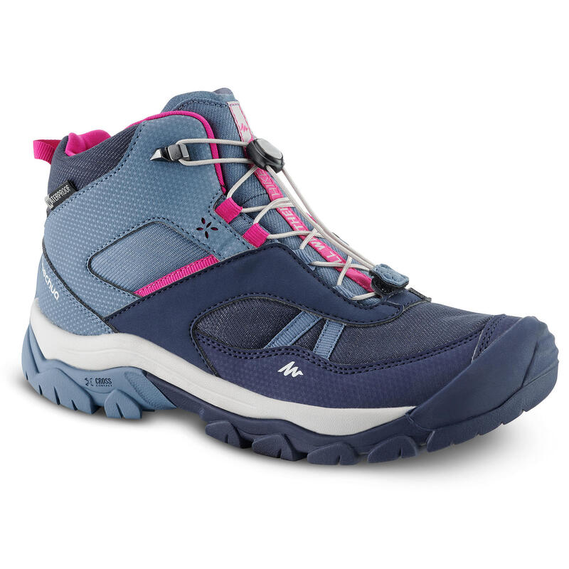 WATERPROOF MOUNTAIN HIKING SHOES - CROSSROCK MID - BLUE - KIDS - SIZE 35 TO 38