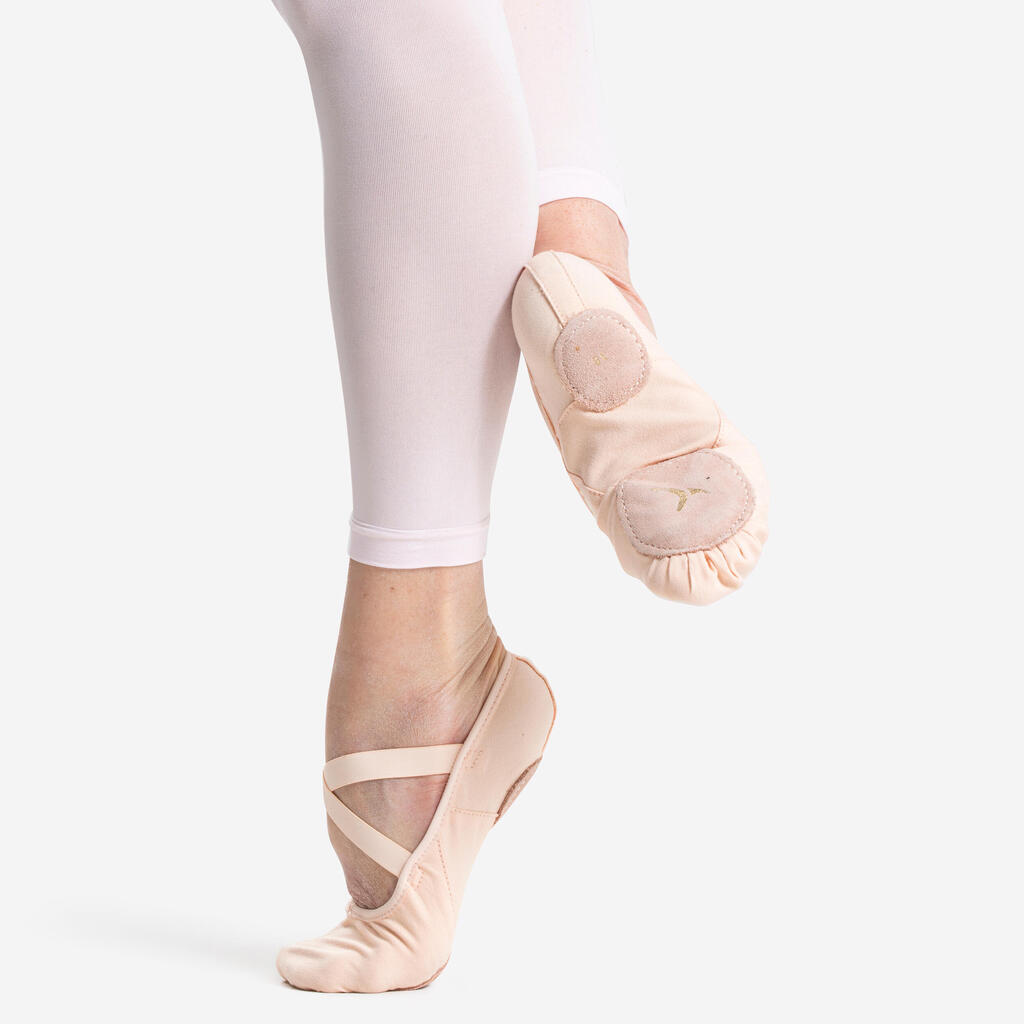 Demi-pointes de danse classique bi-semelles en toile femme, saumon