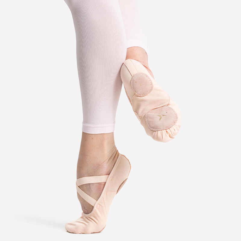 Zapatillas de ballet de media punta color piel en lona stretch+bandas  elásticas