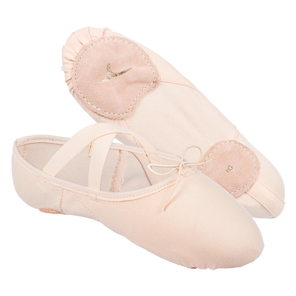 Demi-pointes de danse classique bi-semelles en toile femme, saumon