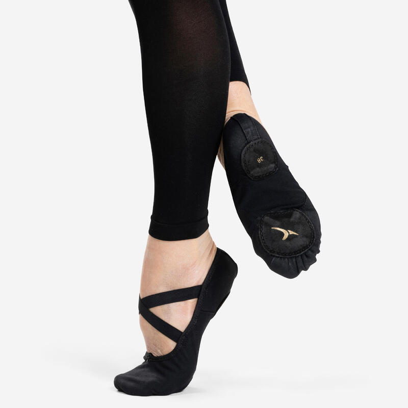black canvas split sole ballet shoes