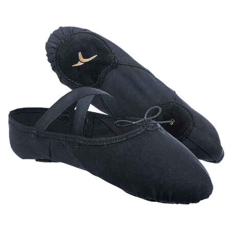 Split-Sole Stretch Canvas Demi-Pointe Ballet Shoes - Black