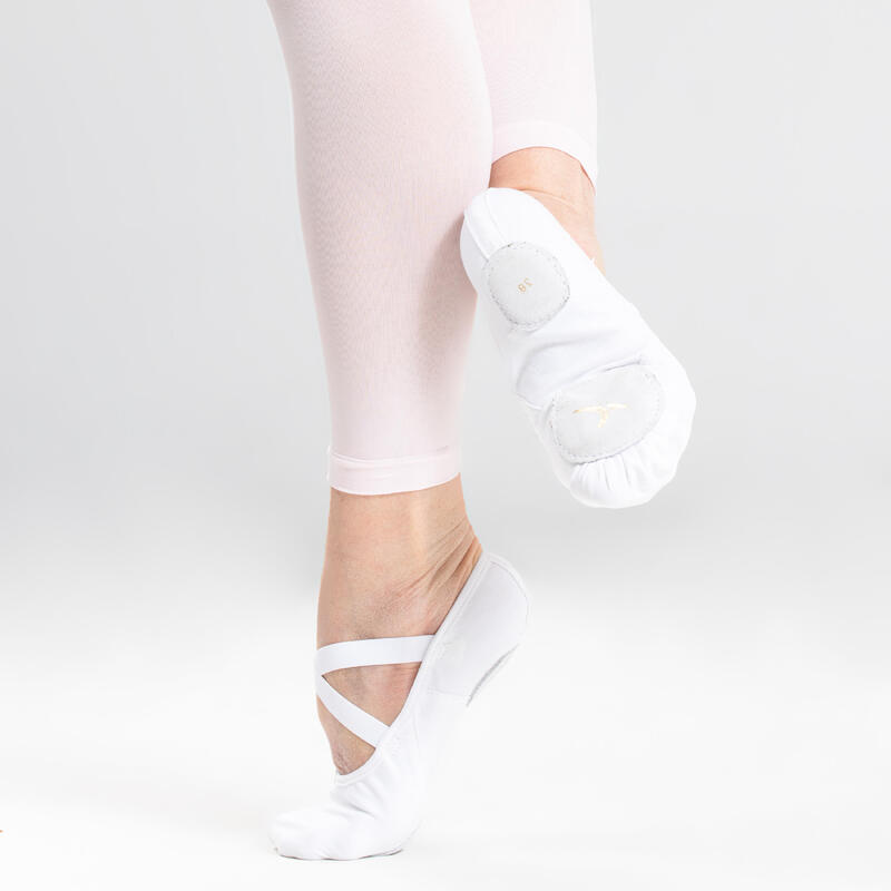Balletschoenen stretch canvas demi-pointes met splitzool wit maat 28-40