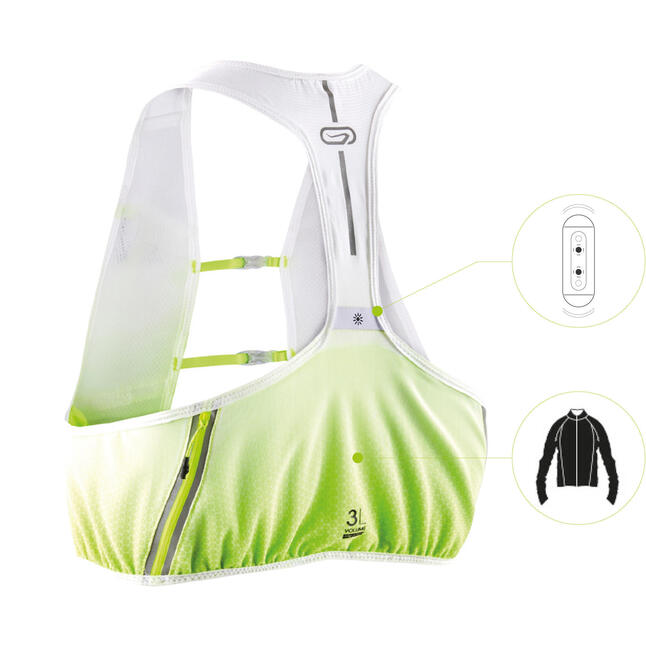 RUNNING GILET BACKPACK MARATHON WHITE/YELLOW KIPRUN Decathlon