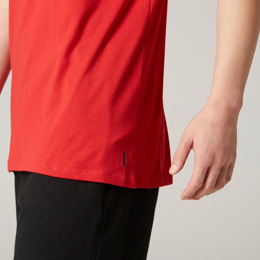 T-shirt fitness manches courtes droit col rond coton homme - 500 noisette