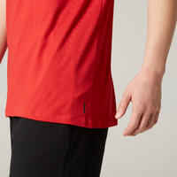 Men's Short-Sleeved Straight-Cut Crew Neck Cotton Fitness T-Shirt 500 - Red