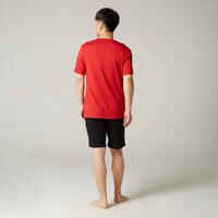 Men's Short-Sleeved Straight-Cut Crew Neck Cotton Fitness T-Shirt 500 - Red