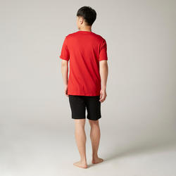 T-shirt fitness manches courtes coton extensible col rond homme rouge grenat