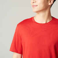 Men's Short-Sleeved Straight-Cut Crew Neck Cotton Fitness T-Shirt 500 - Red