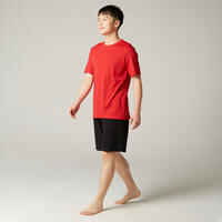 Men's Short-Sleeved Straight-Cut Crew Neck Cotton Fitness T-Shirt 500 - Red