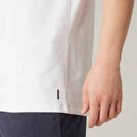 Camiseta fitness manga corta algodón extensible Hombre Domyos blanco