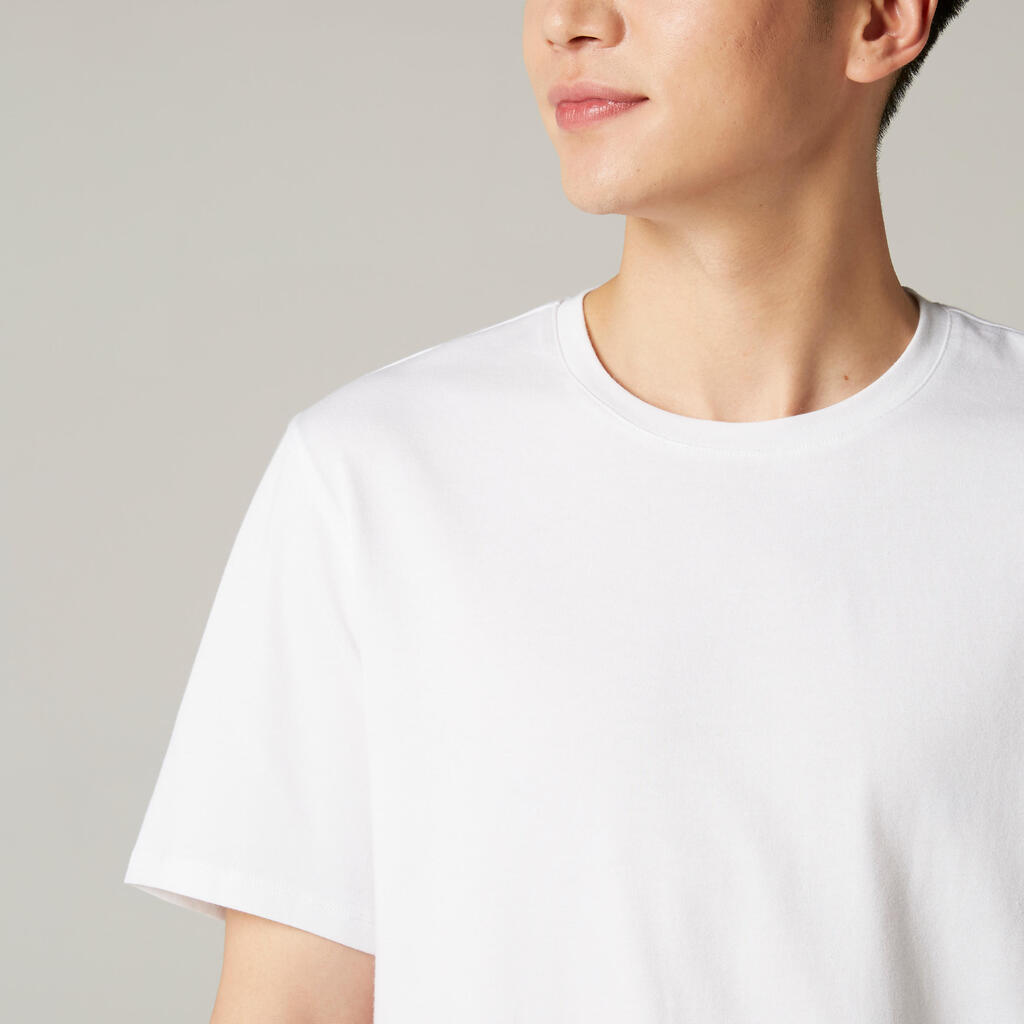 T-shirt fitness manches courtes droit col rond coton homme - 500 noisette