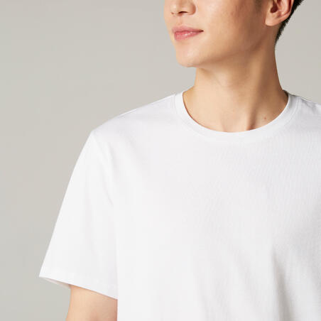 T-shirt fitness manches courtes coton extensible col rond homme blanc glacier