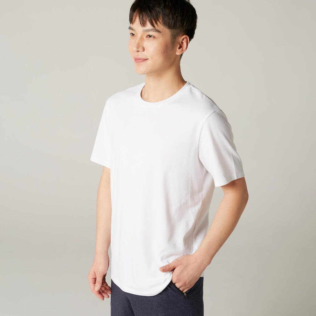 T-shirt fitness manches courtes droit col rond coton homme - 500 noisette