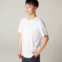 Men's Short-Sleeved Crew Neck Cotton Fitness T-Shirt 500 - Glacier White